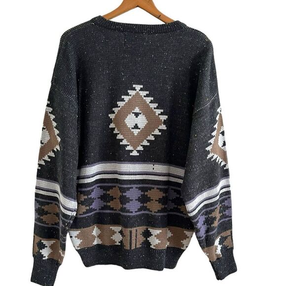 Vintage Bonjour International Y2K Grandpa Pullover Sweater L Aztec Boho Western - Picture 3 of 10